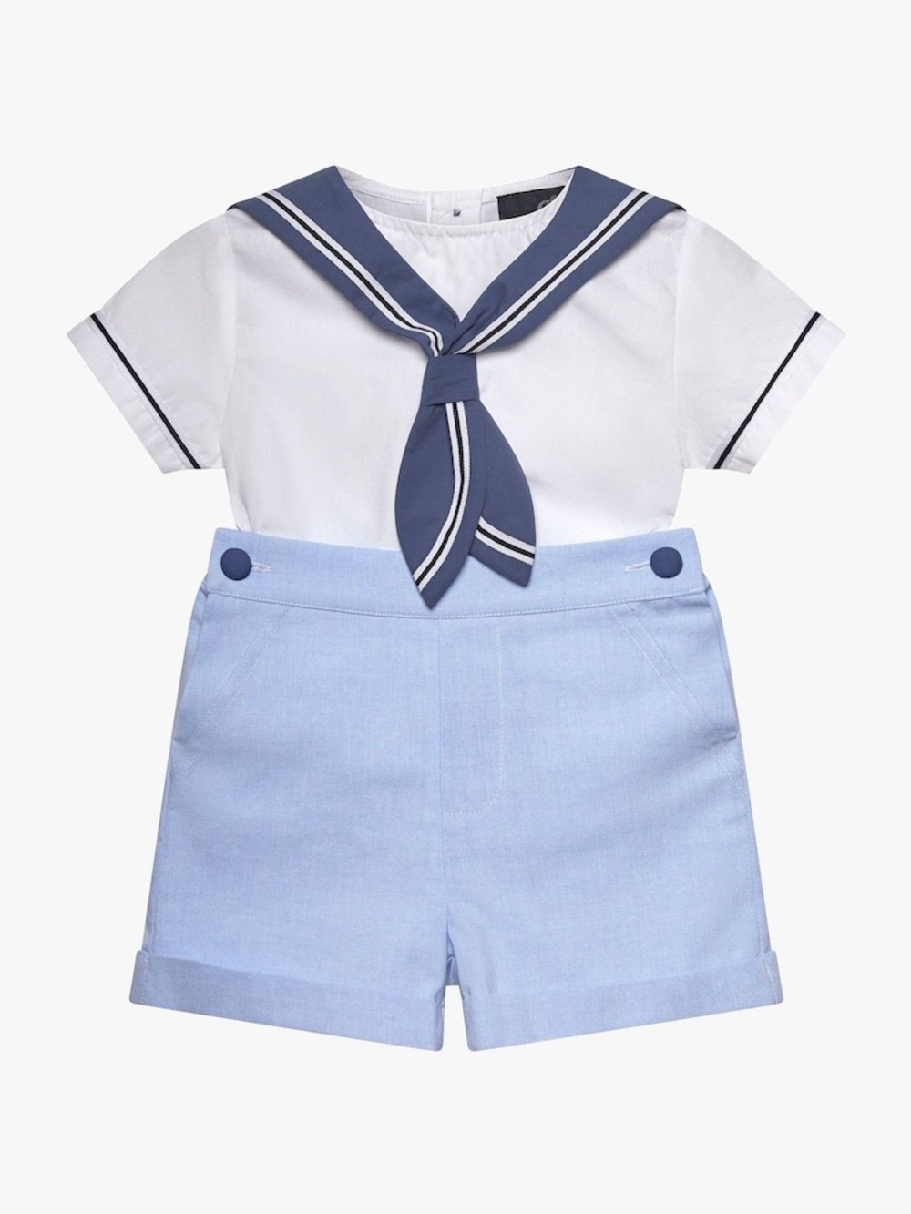 Sailor-Inspired Baby Shorts Set in White and Light Blue